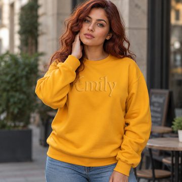 Personalized Name Crewneck Sweatshirt - Puff Print Design with Custom Name Gildan 18000 Sweatshirt for Women