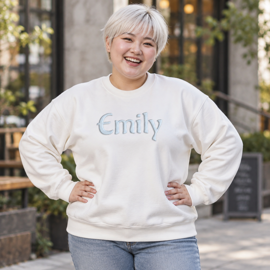 Personalized Name Crewneck Sweatshirt - Puff Print Design with Custom Name Gildan 18000 Sweatshirt for Women