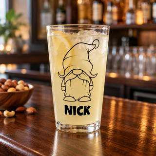 Personalized Gnome with Santa Hat Pint Glass with Christmas Gnome and Custom Name - Gift Ideas for Him