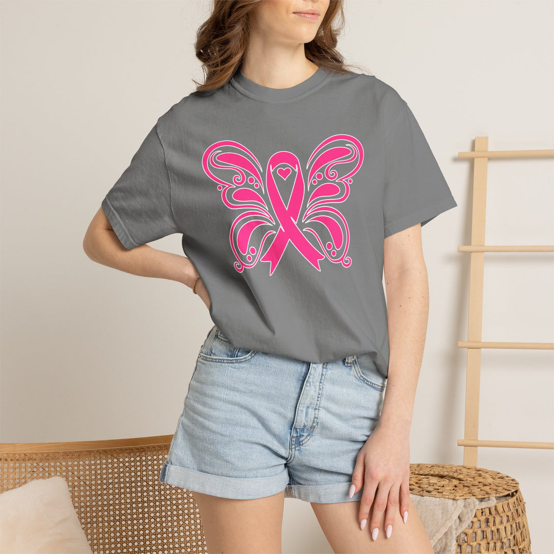 Breast Cancer Awareness Month T-Shirt | In October We Wear Pink Shirt | Butterfly Pink Ribbon Design Fall Shirt