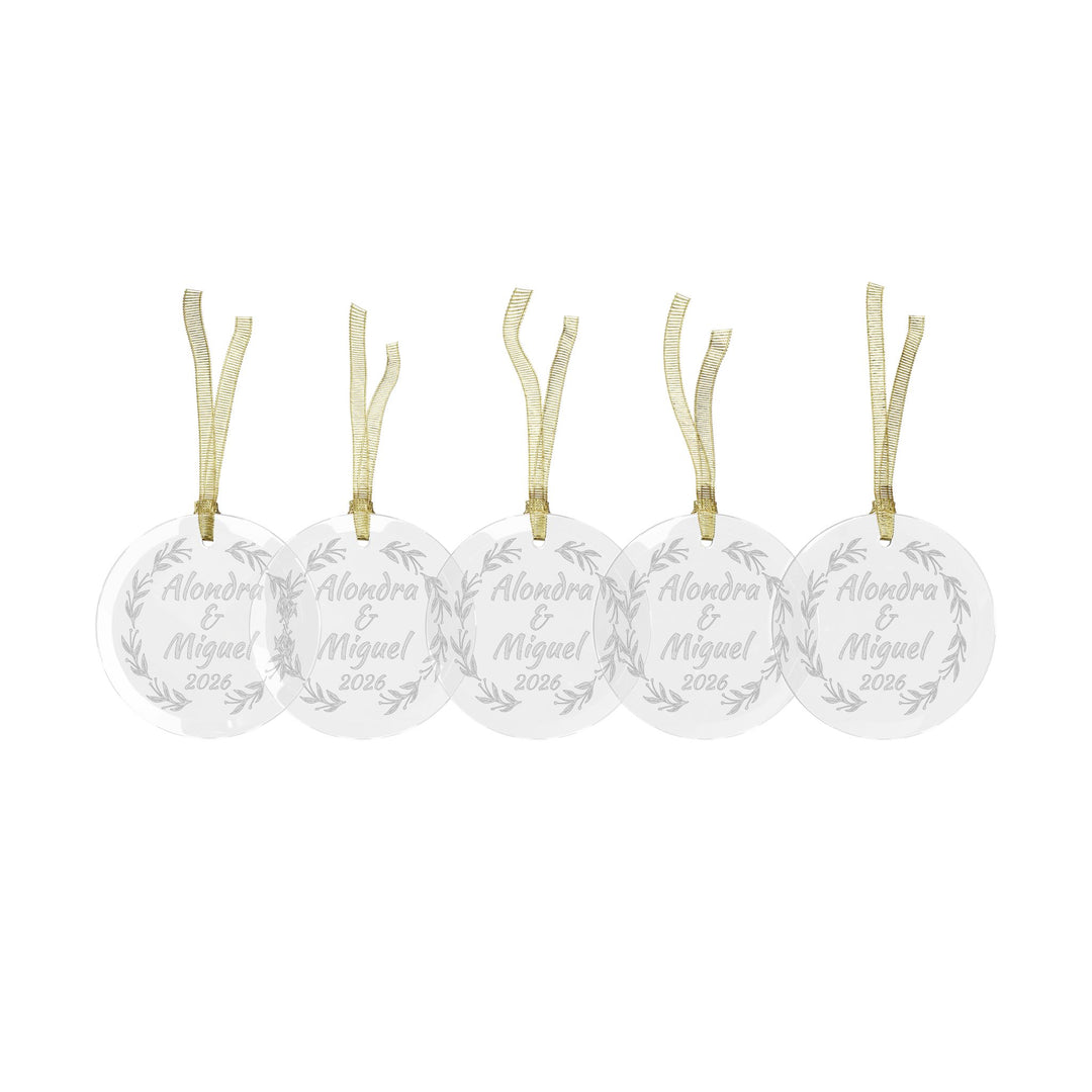 Personalized Christmas 2026 Glass Ornaments | Bride and Groom Names | Wedding Favors with Gold Ribbon