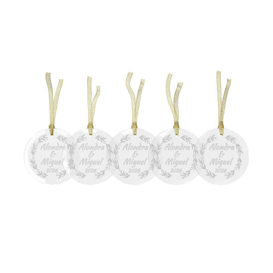 Personalized Christmas 2026 Glass Ornaments | Bride and Groom Names | Wedding Favors with Gold Ribbon