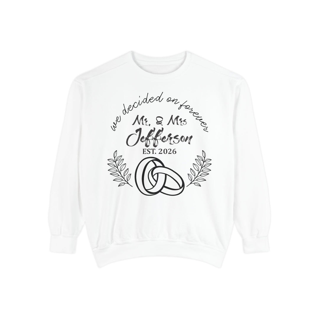 Personalized Mr. &amp; Mrs. Wedding Sweatshirt | Custom Last Name and Est. Date | Comfort Colors 1566 Pullover Sweatshirt