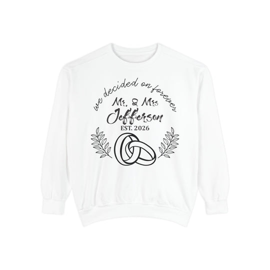 Personalized Mr. &amp; Mrs. Wedding Sweatshirt | Custom Last Name and Est. Date | Comfort Colors 1566 Pullover Sweatshirt