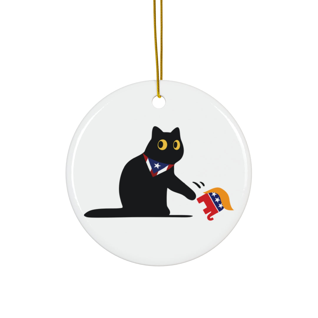 Puerto Rico Edition of Kamala Harris 2024 Black Cat Ceramic Christmas Ornament