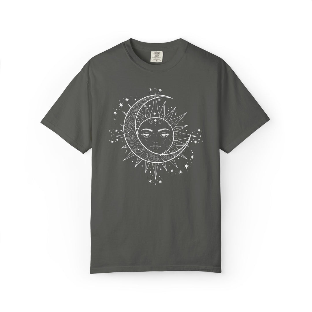 Celestial Boho Moon &amp; Sun Line T-Shirt | Mystical Spiritual Graphic Tee