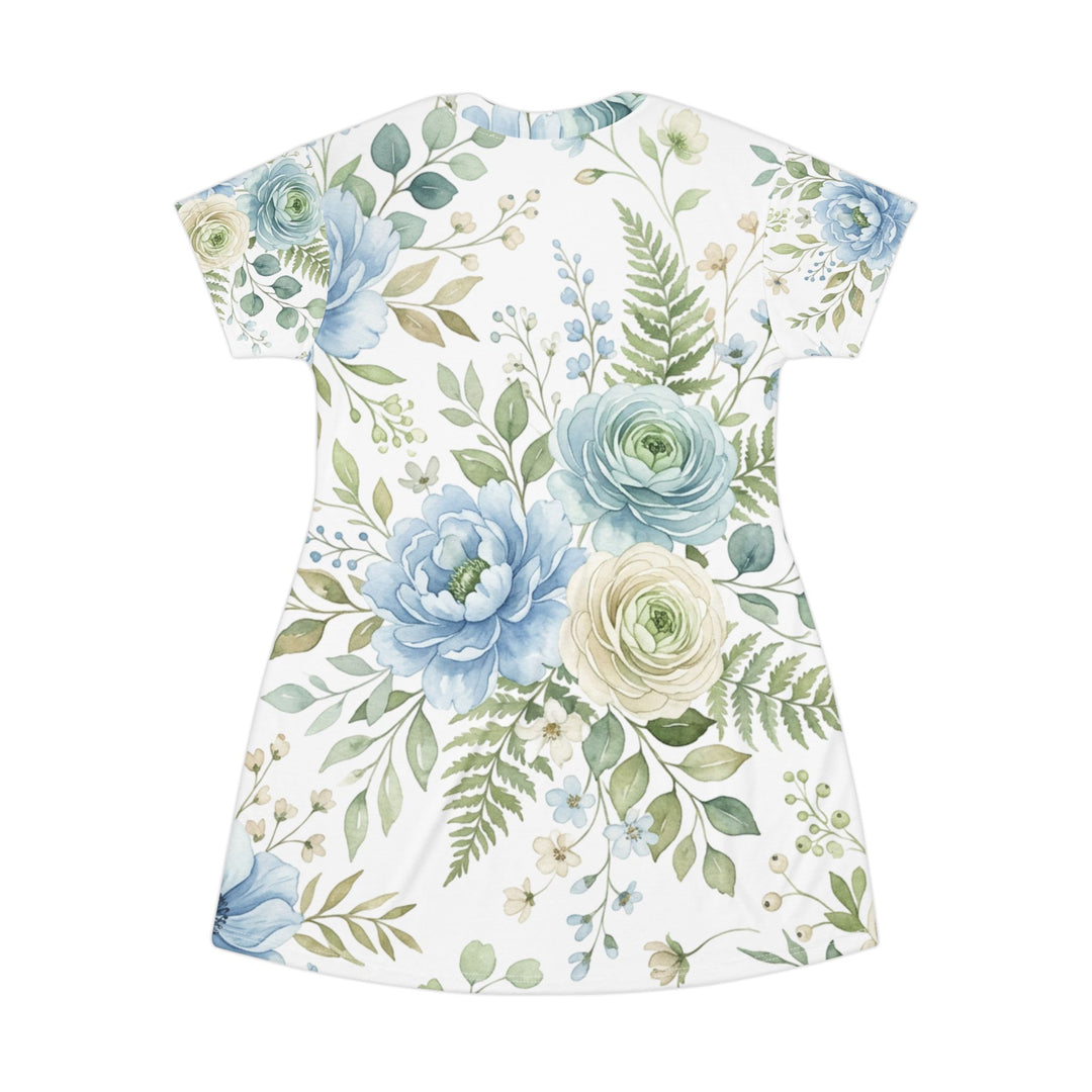 Blue &amp; Sage Watercolor Floral Dress | Romantic Botanical Print Dress