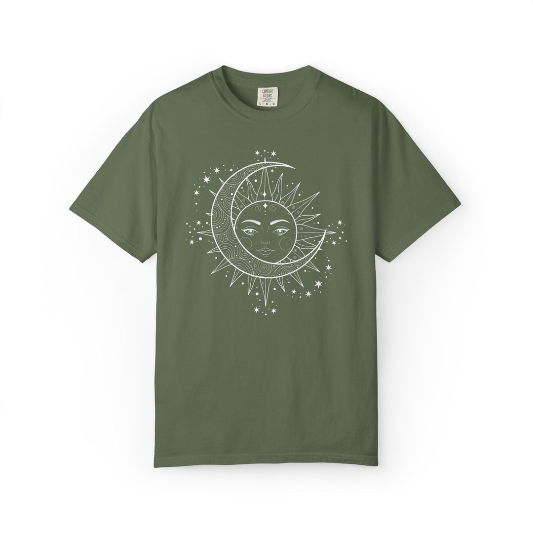 Celestial Boho Moon &amp; Sun Line T-Shirt | Mystical Spiritual Graphic Tee