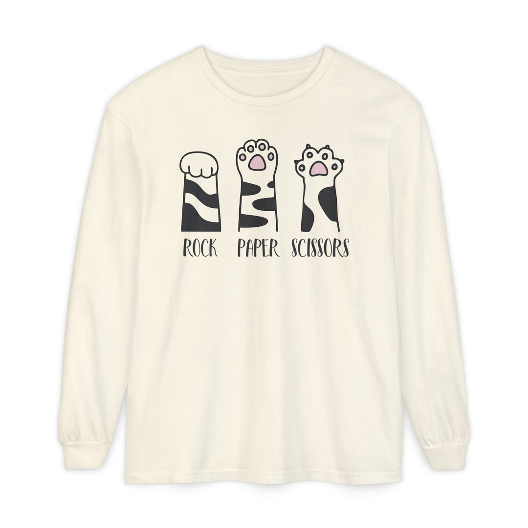 Cat Paw Rock Paper Scissors Long Sleeve Sweatshirt | Cute Cat Lover Fall Sweatshirt