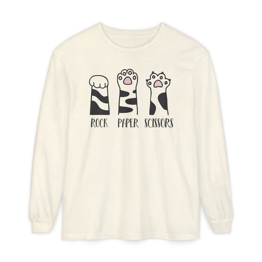 Cat Paw Rock Paper Scissors Long Sleeve Sweatshirt | Cute Cat Lover Fall Sweatshirt