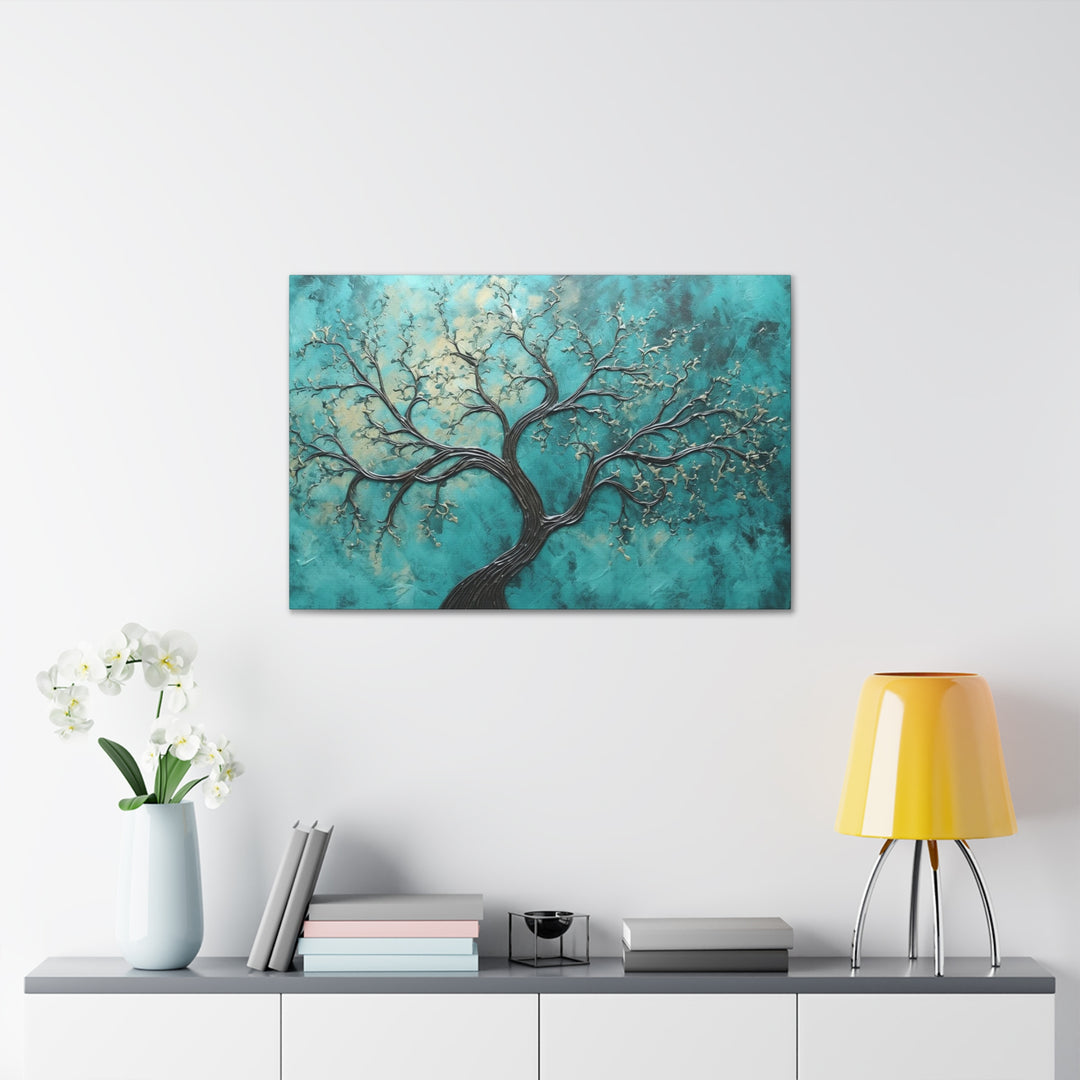 Jackson Pollock Inspired Blue Copper Tree Abstract Painting
