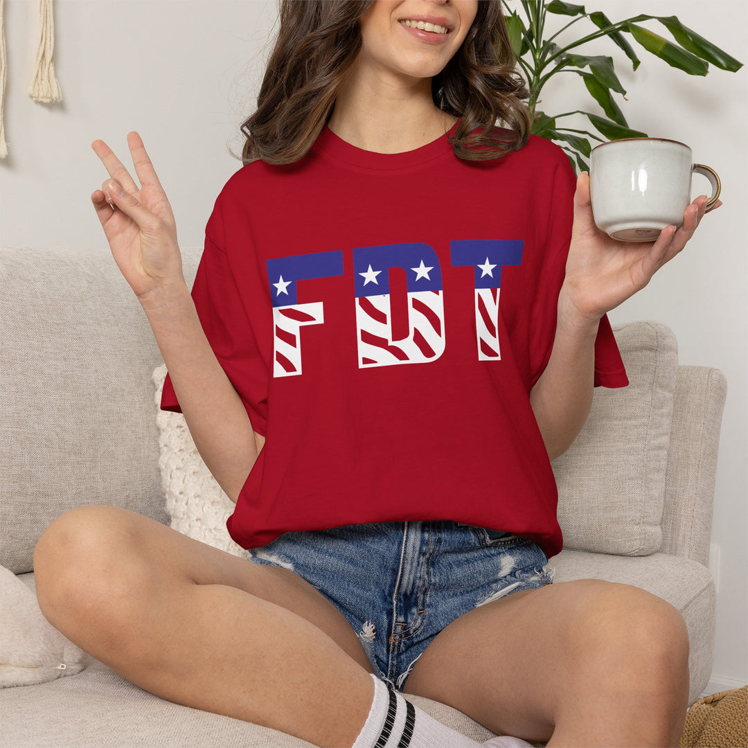 FDT flag letters T-shirt | American flag typography political tee