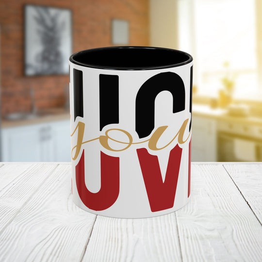 FULU Black Red Script Love Mug | Accent Coffee Mug 11oz 15oz