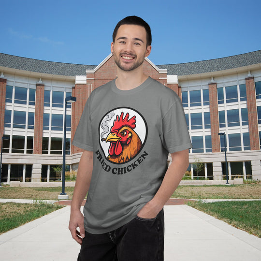 Fried Chicken T-Shirt | Funny Retro Logo Tee with a Rooster Smoking