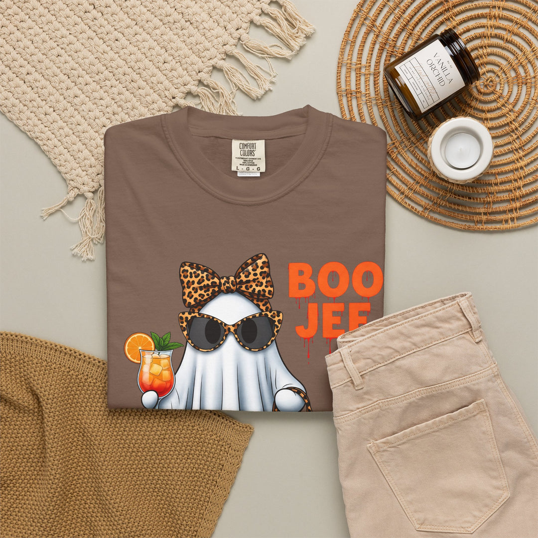 Funny Fall Boo Jee T-Shirt | Fancy Ghost with Designer Bag and Cocktail | Unisex Comfort Colors® Tee