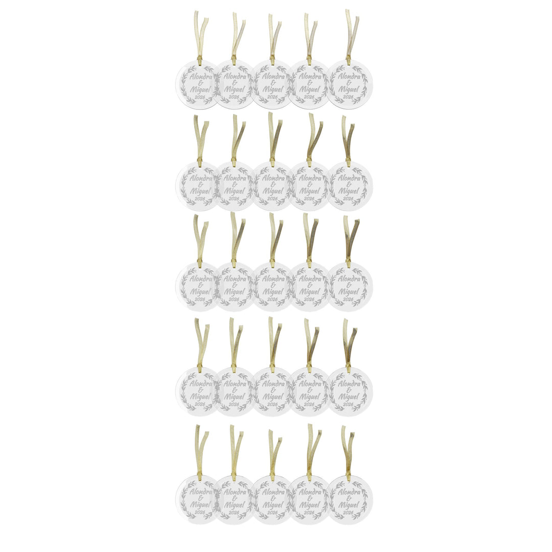 Personalized Christmas 2026 Glass Ornaments | Bride and Groom Names | Wedding Favors with Gold Ribbon