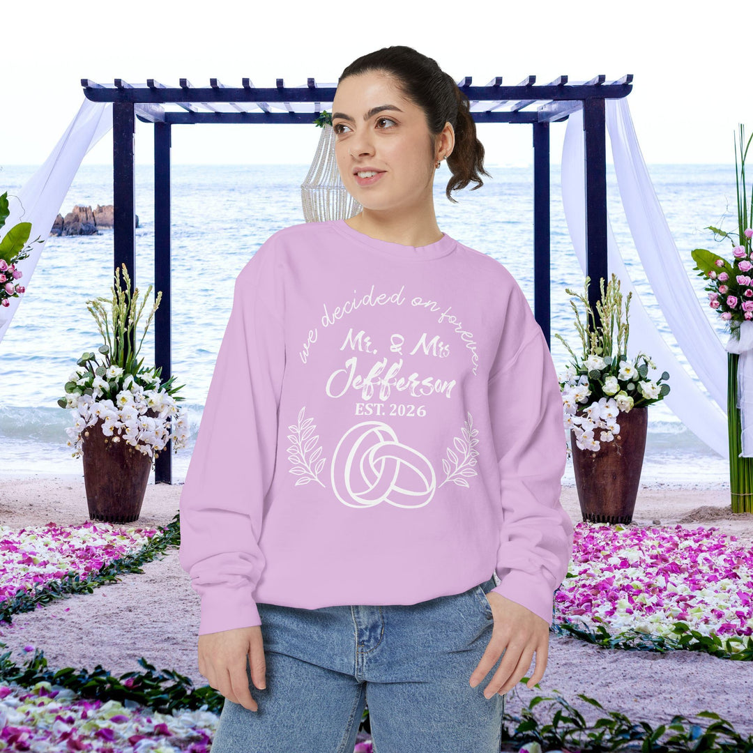 Personalized Mr. &amp; Mrs. Wedding Sweatshirt | Custom Last Name and Est. Date | Comfort Colors 1566 Pullover Sweatshirt