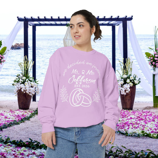Personalized Mr. &amp; Mrs. Wedding Sweatshirt | Custom Last Name and Est. Date | Comfort Colors 1566 Pullover Sweatshirt
