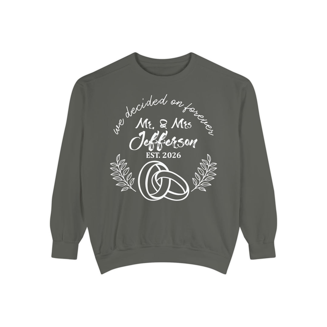Personalized Mr. &amp; Mrs. Wedding Sweatshirt | Custom Last Name and Est. Date | Comfort Colors 1566 Pullover Sweatshirt