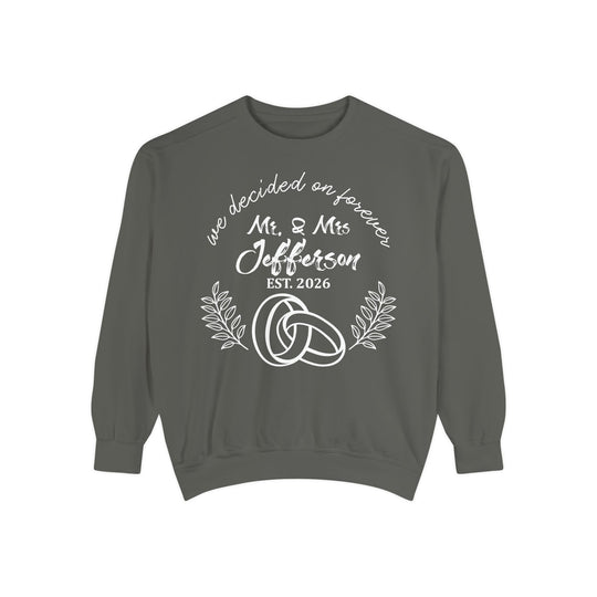 Personalized Mr. &amp; Mrs. Wedding Sweatshirt | Custom Last Name and Est. Date | Comfort Colors 1566 Pullover Sweatshirt