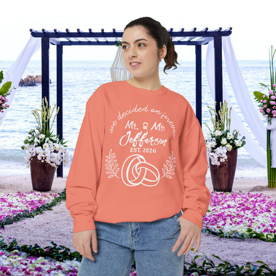 Personalized Mr. &amp; Mrs. Wedding Sweatshirt | Custom Last Name and Est. Date | Comfort Colors 1566 Pullover Sweatshirt