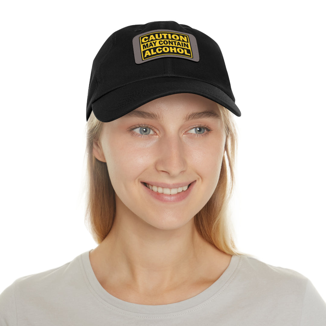 Caution May Contain Alcohol Hat with Leather Patch