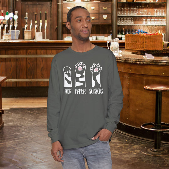 Cat Paw Rock Paper Scissors Long Sleeve Sweatshirt | Cute Cat Lover Fall Sweatshirt
