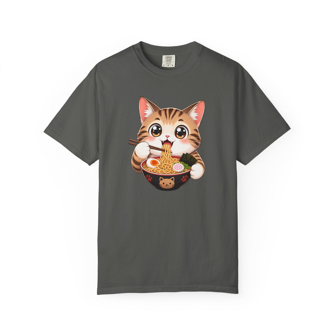 Cat Ramen Anime T-Shirt | Kawaii Cat Eating Ramen Noodles | Unisex Graphic Tee