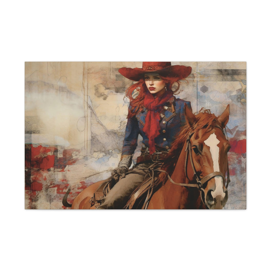 Cowgirl Print Vintage Western Art Oil Painting (v5) Canvas Wrap