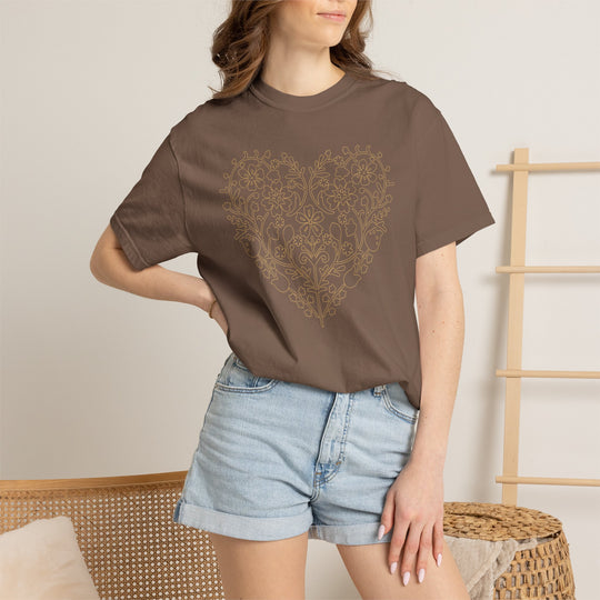BOHO Floral Heart T-Shirt | Fall Flowers &amp; Hearts Comfort Colors® Tee for Women