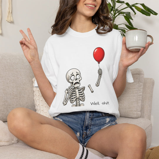 Funny Fall Skeleton and Balloon T-Shirt | Unisex Comfort Colors® Tee