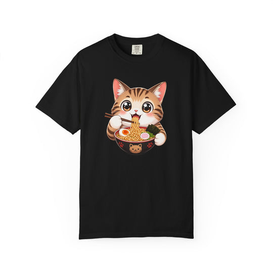 Cat Ramen Anime T-Shirt | Kawaii Cat Eating Ramen Noodles | Unisex Graphic Tee