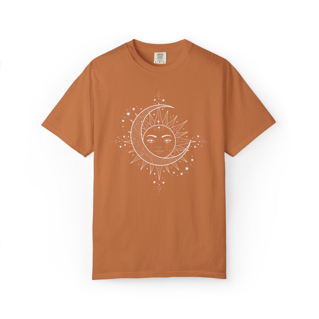 Celestial Boho Moon &amp; Sun Line T-Shirt | Mystical Spiritual Graphic Tee