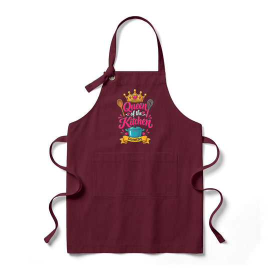 Personalized Queen of the Kitchen Apron with Crown and Utensils | Custom Name Apron | Christmas Gift for Her