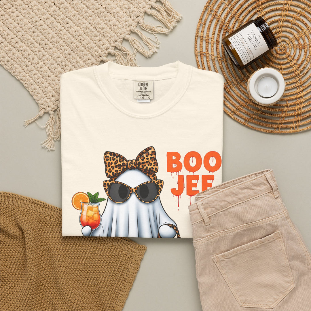 Funny Fall Boo Jee T-Shirt | Fancy Ghost with Designer Bag and Cocktail | Unisex Comfort Colors® Tee
