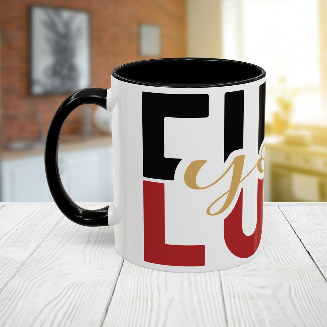 FULU Black Red Script Love Mug | Accent Coffee Mug 11oz 15oz