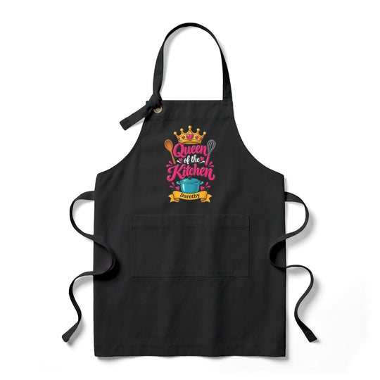 Personalized Queen of the Kitchen Apron with Crown and Utensils | Custom Name Apron | Christmas Gift for Her