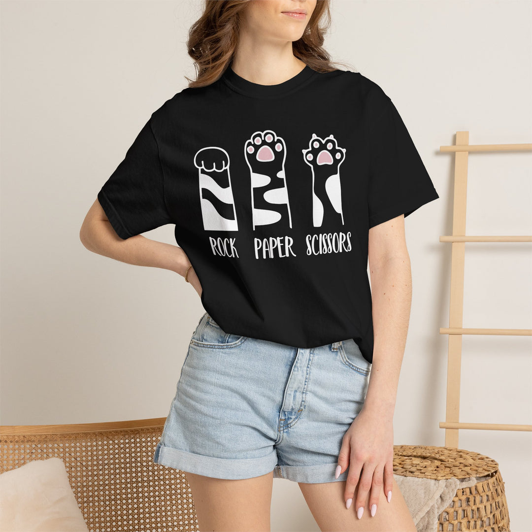 Rock Paper Scissors Cat T-Shirt | Funny Cat Lover Shirt with Cat Paws