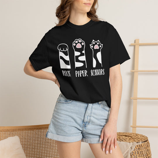 Rock Paper Scissors Cat T-Shirt | Funny Cat Lover Shirt with Cat Paws