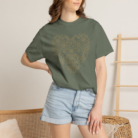 BOHO Floral Heart T-Shirt | Fall Flowers &amp; Hearts Comfort Colors® Tee for Women
