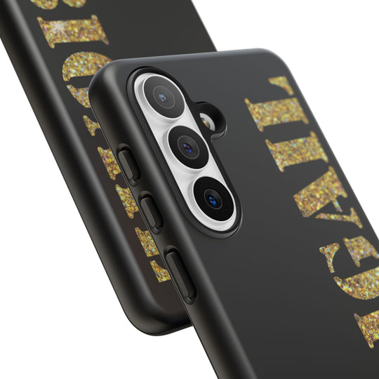 New Samsung 26 Stenciled Name Phone Case | Tough Matte Black Personalized
