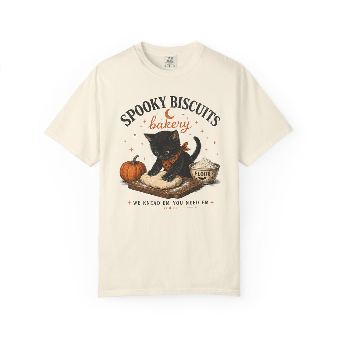 Funny Fall Spooky Biscuits T-Shirt | Cat Lovers Trendy Fall Shirt with "We Knead Them, You Need" Them Slogan
