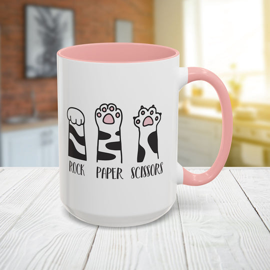 Cat Paw Rock Paper Scissors Mug | Funny Cat Lover Accent Coffee Mug | 11oz &amp; 15oz