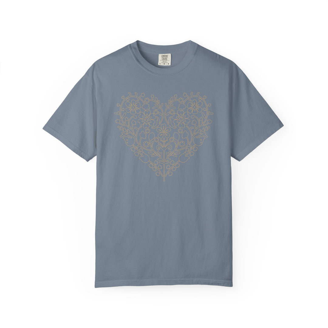 BOHO Floral Heart T-Shirt | Fall Flowers &amp; Hearts Comfort Colors® Tee for Women