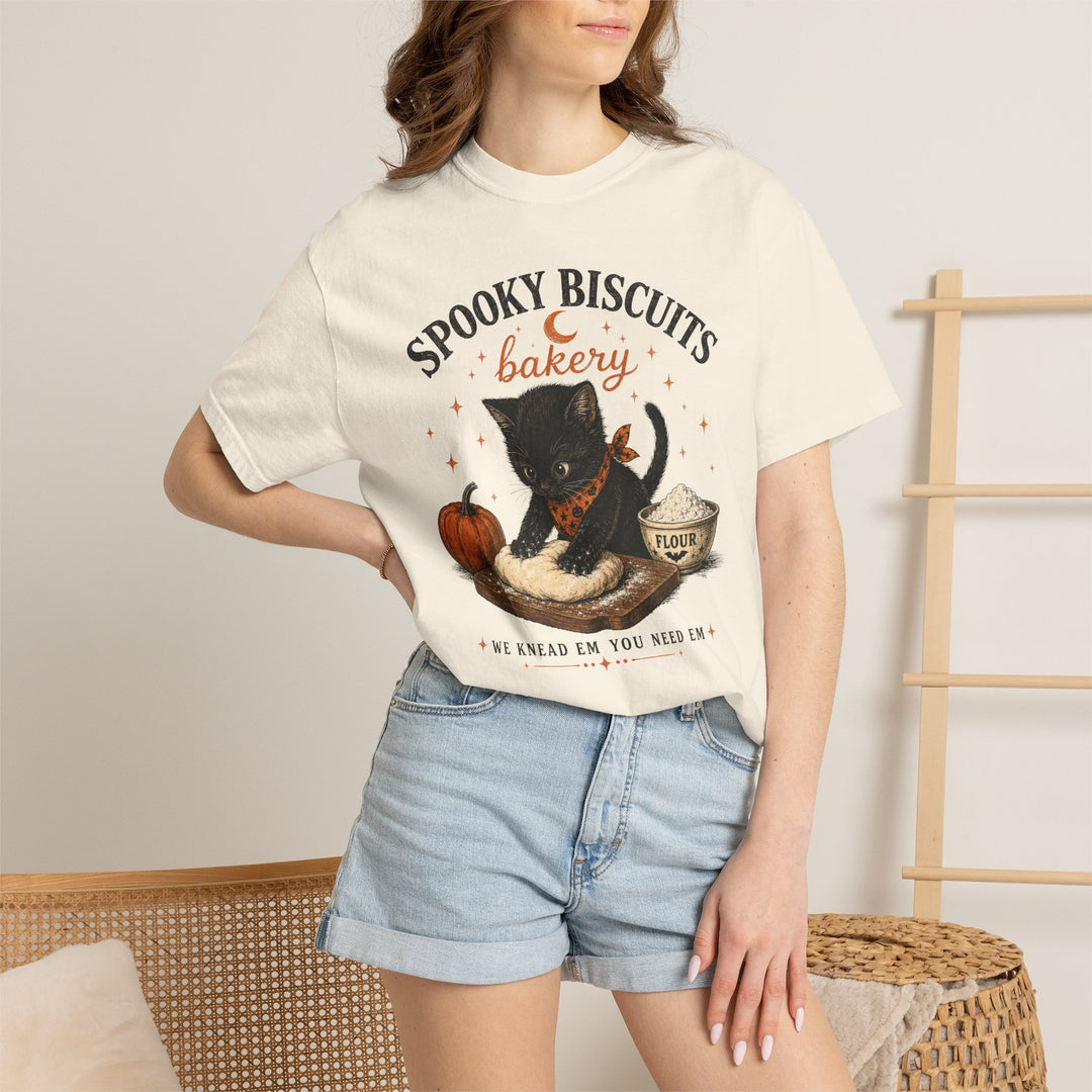 Funny Fall Spooky Biscuits T-Shirt | Cat Lovers Trendy Fall Shirt with "We Knead Them, You Need" Them Slogan