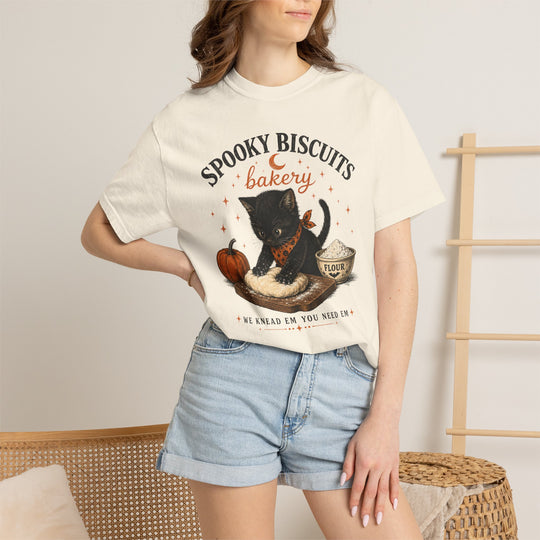 Funny Fall Spooky Biscuits T-Shirt | Cat Lovers Trendy Fall Shirt with "We Knead Them, You Need" Them Slogan
