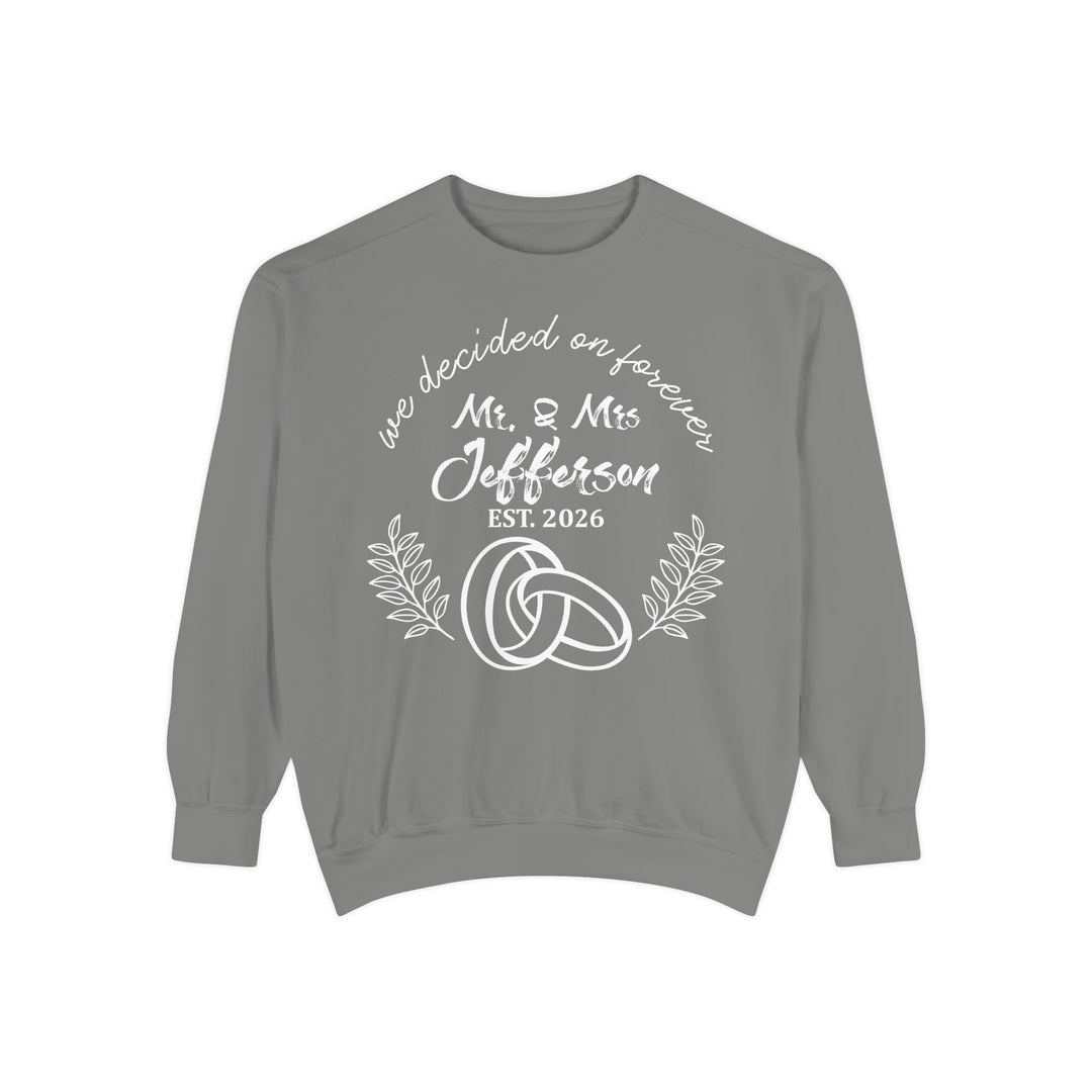 Personalized Mr. &amp; Mrs. Wedding Sweatshirt | Custom Last Name and Est. Date | Comfort Colors 1566 Pullover Sweatshirt