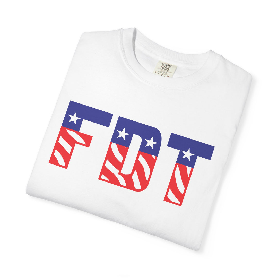 FDT flag letters T-shirt | American flag typography political tee