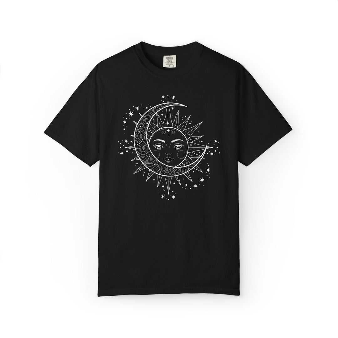 Celestial Boho Moon &amp; Sun Line T-Shirt | Mystical Spiritual Graphic Tee
