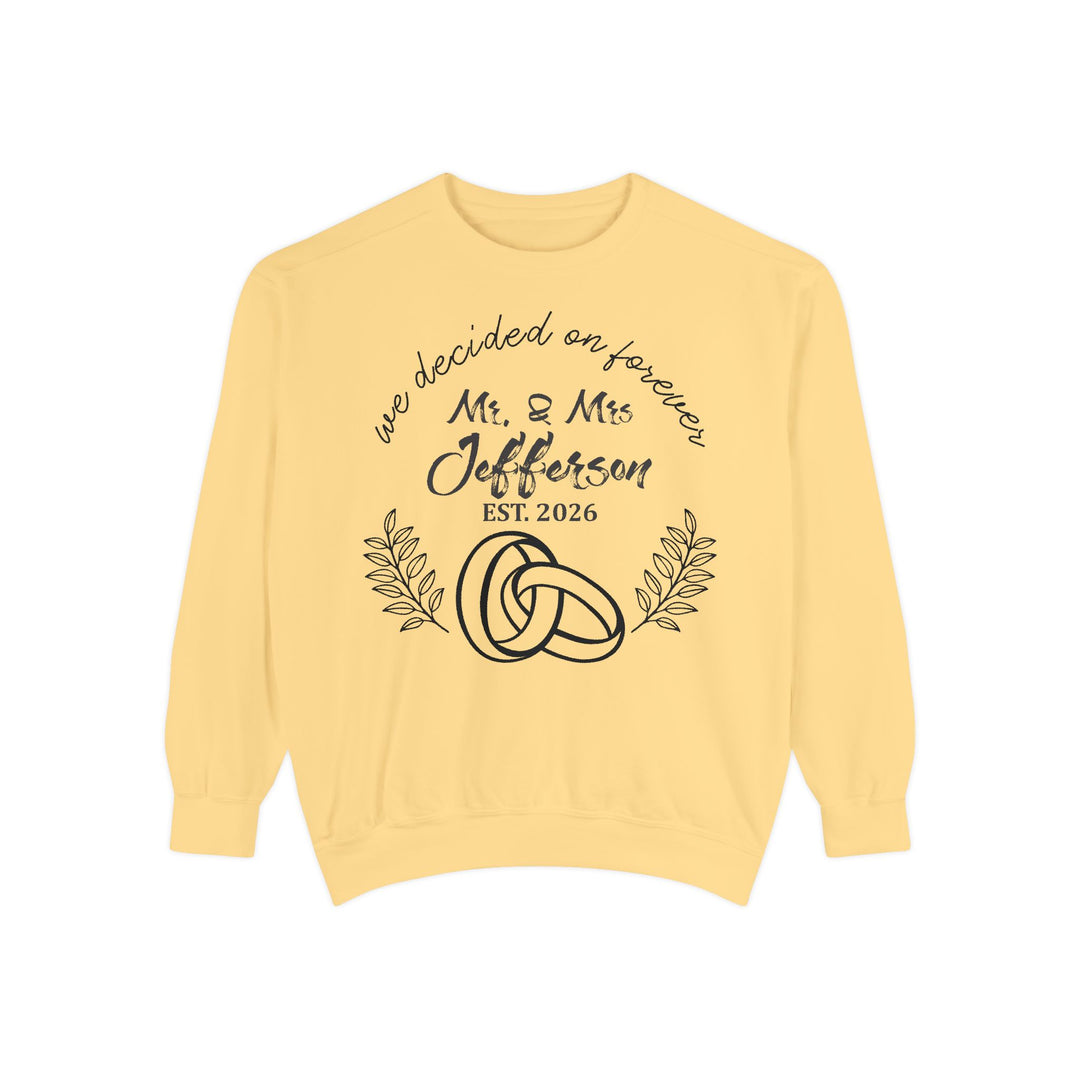 Personalized Mr. &amp; Mrs. Wedding Sweatshirt | Custom Last Name and Est. Date | Comfort Colors 1566 Pullover Sweatshirt